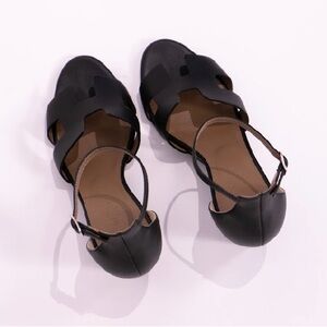 Hermes Noir Black Legend Sandal - Leather Wedge - Size 36.5